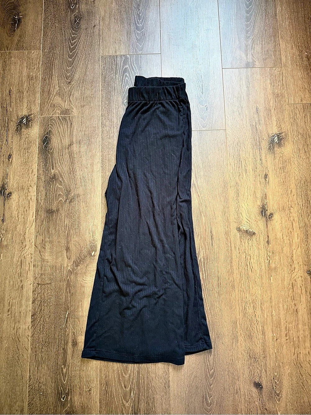 H&M Basics Ribbed Pants Wide Leg Black Medium